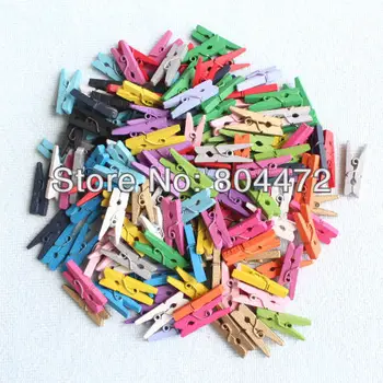 (200 piese/lot) Mini-25 mm Lemn Clip | de Lemn Cuier pentru Haine Colorate Clothespins Decor w/15 culori asortate